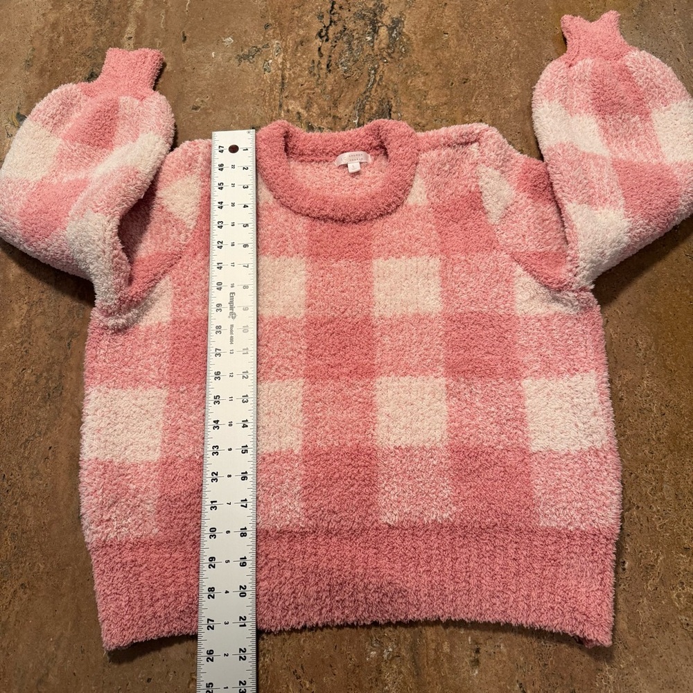 LC Lauren Conrad Cozy Pink Cream Plaid Long Sleeve Thick Knit Sweater Womens L - Picture 4 of 10